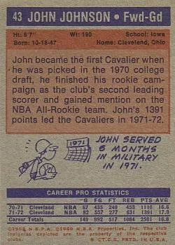 1972-73 Topps John Johnson #43 card back image