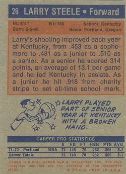 1972-73 Topps Larry Steele #26 card back image