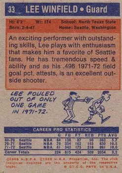 1972-73 Topps Lee Winfield #33 card back image