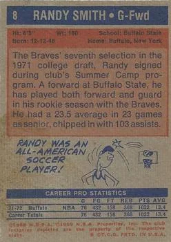 1972-73 Topps Randy Smith #8 card back image