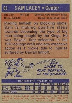 1972-73 Topps Sam Lacey #63 card back image