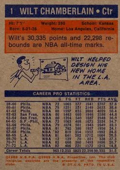 1972-73 Topps Wilt Chamberlain #1 card back image