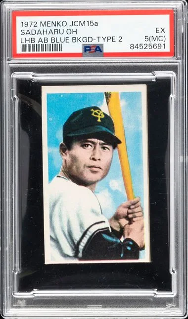 1972 Menko JCM15A LHB At Bat Blue Background-Type Sadaharu Oh #2 card image