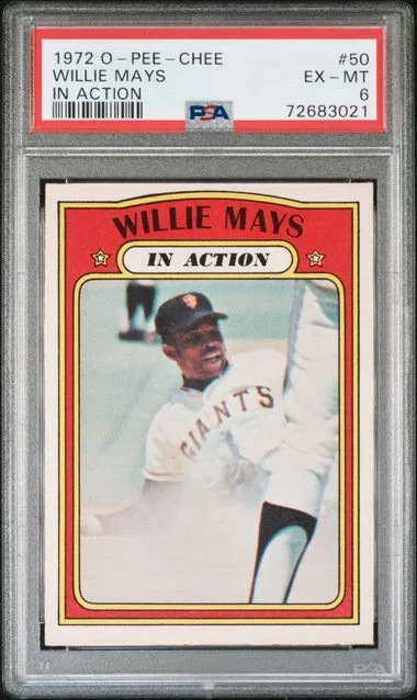 1972 O-Pee-Chee Willie Mays In Action #50 card image