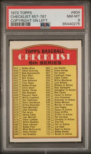 1972 Topps 657-787 Copyright On Left #604 card image