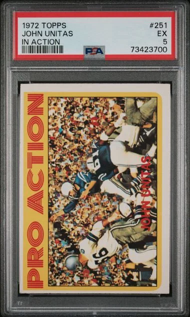 1972 Topps Johnny Unitas In Action #251 card image