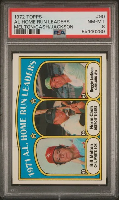 1972 Topps Melton/Cash/Jackson A.L Home Run Leaders #90 card image