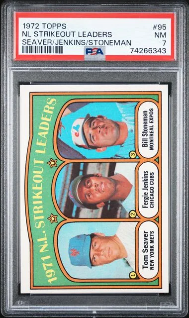 1972 Topps Nl Strikeout Leader Seaver/Jenkins/Stoneman #95 card image