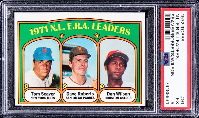 1972 Topps Seaver/Roberts/Wilson NL ERA Leaders #91 card image