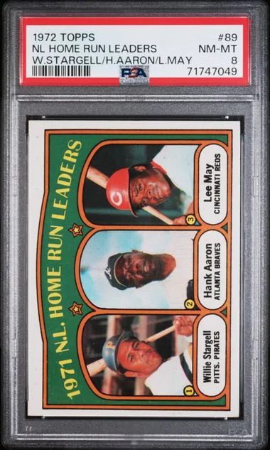 1972 Topps W.Stargell/H.Aaron/L.May NL Home Run Leaders #89 card image
