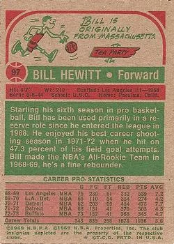 1973-74 Topps Bill Hewitt #97 card back image