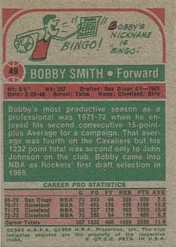 1973-74 Topps Bobby Smith #49 card back image