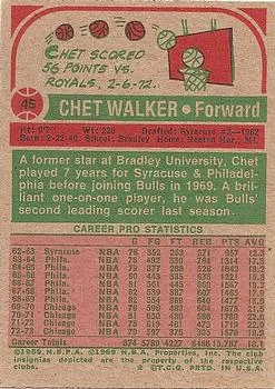 1973-74 Topps Chet Walker #45 card back image