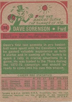 1973-74 Topps Dave Sorenson #14 card back image