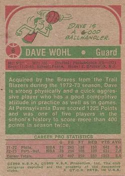 1973-74 Topps Dave Wohl #6 card back image