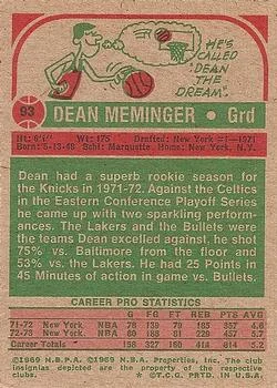 1973-74 Topps Dean Meminger #93 card back image
