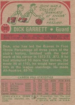 1973-74 Topps Dick Garrett #77 card back image