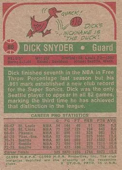 1973-74 Topps Dick Snyder #86 card back image