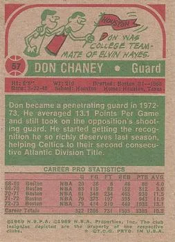 1973-74 Topps Don Chaney #57 card back image