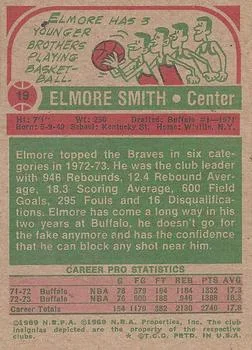 1973-74 Topps Elmore Smith #19 card back image