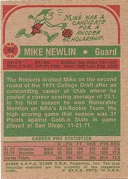 1973-74 Topps Mike Newlin #44 card back image