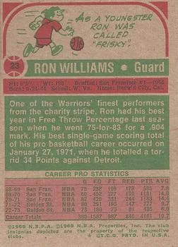 1973-74 Topps Ron Williams #23 card back image