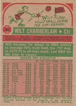 1973-74 Topps Wilt Chamberlain #80 card back image