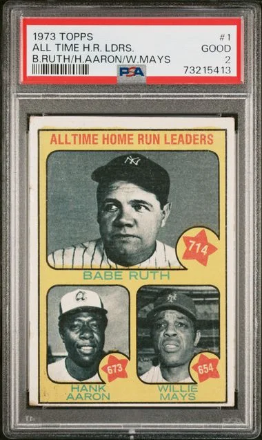 1973 Topps All Time H.R. Ldrs. B.Ruth/H.Aaron/W.Mays #1 card image