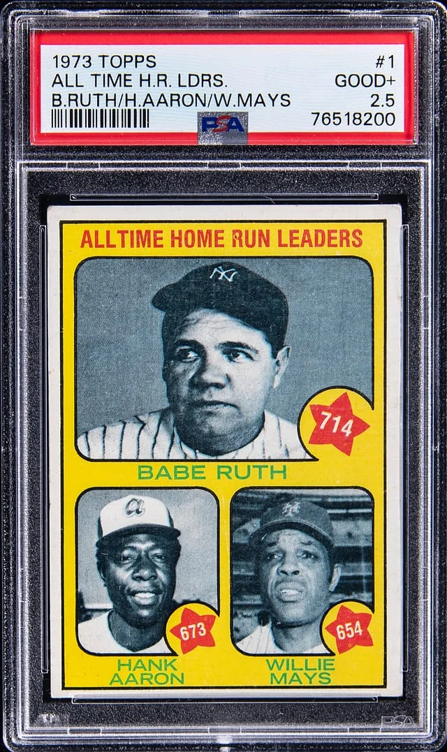 1973 Topps Babe Ruth/Hank Aaron/Willie Mays All Time Home Run Leaders #1 card image