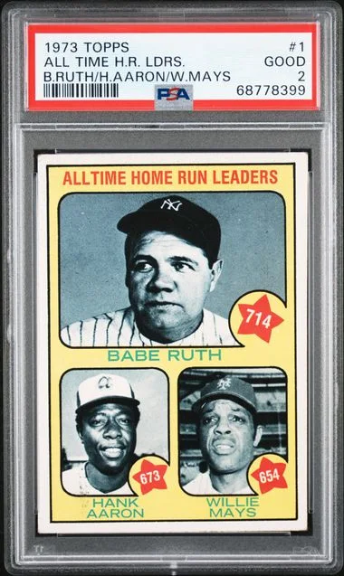 1973 Topps B.Ruth/H.Aaron/W.Mays All Time H.R. Ldrs. #1 card image