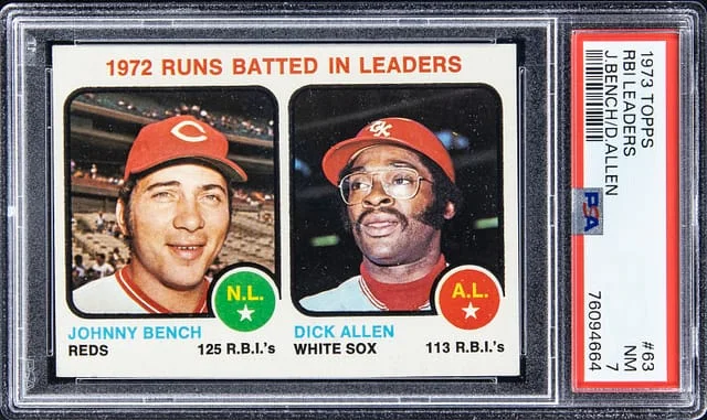 1973 Topps Johnny Bench/Dick Allen 1972 RBI Leaders #63 card image