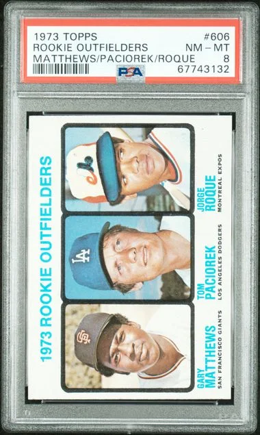 1973 Topps Outfielders Matthews/Paciorek/Roque #606 card image