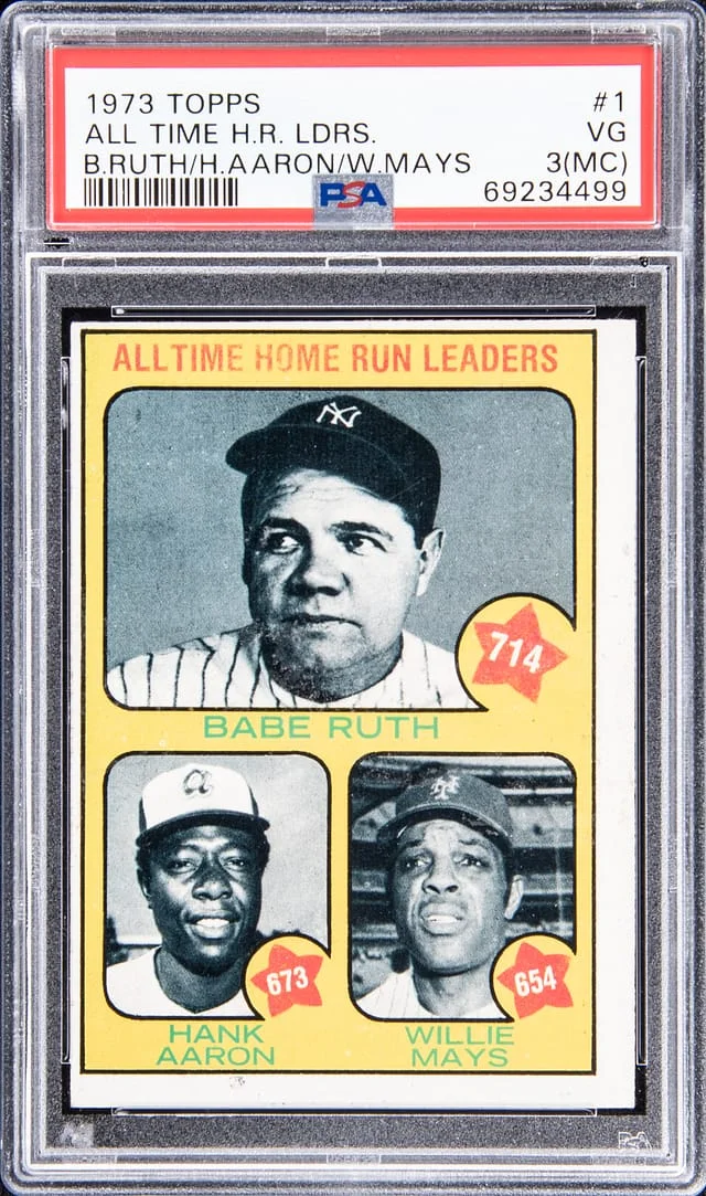 1973 Topps Ruth/Aaron/Mays All Time Home Run Leaders #1 card image