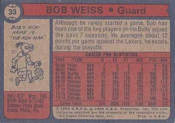 1974-75 Topps Bob Weiss #33 card back image