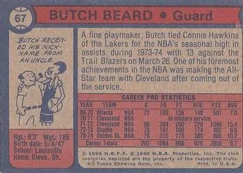 1974-75 Topps Butch Beard #67 card back image