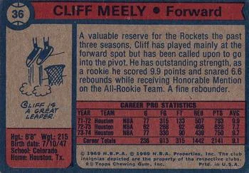 1974-75 Topps Cliff Meely #36 card back image