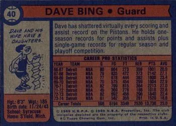 1974-75 Topps Dave Bing #40 card back image