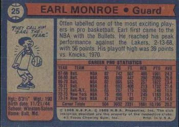 1974-75 Topps Earl Monroe #25 card back image