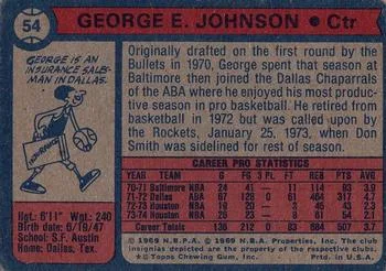 1974-75 Topps George E. Johnson #54 card back image