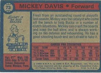 1974-75 Topps Mickey Davis #73 card back image