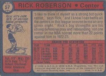 1974-75 Topps Rick Roberson #57 card back image