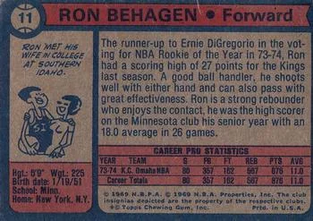 1974-75 Topps Ron Behagen #11 card back image