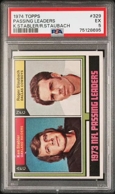 1974 Topps Ken Stabler/Roger Staubach Passing Leaders #329 card image