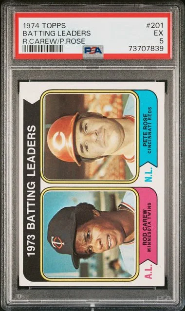 1974 Topps Rod Carew/Pete Rose Batting Leaders #201 card image