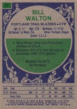 1975-76 Topps Bill Walton #77 card back image
