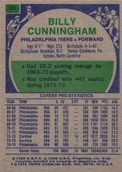1975-76 Topps Billy Cunningham #20 card back image