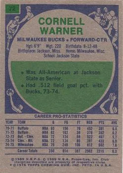 1975-76 Topps Cornell Warner #72 card back image