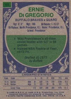 1975-76 Topps Ernie DiGregorio #45 card back image