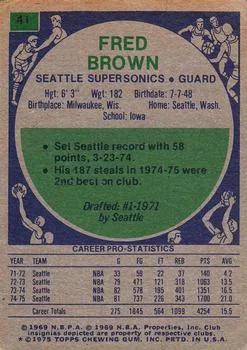 1975-76 Topps Fred Brown #41 card back image