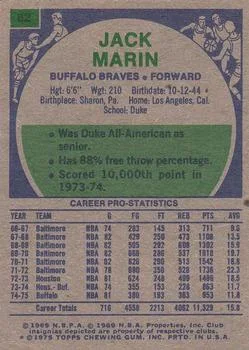 1975-76 Topps Jack Marin #82 card back image
